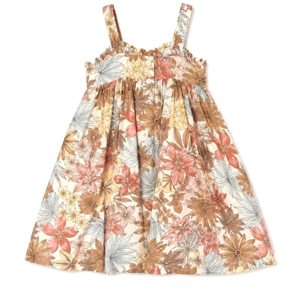 Janie and Jack Girls Floral Sun Dress Brown Tan Pink Boho Ruffle Size 4